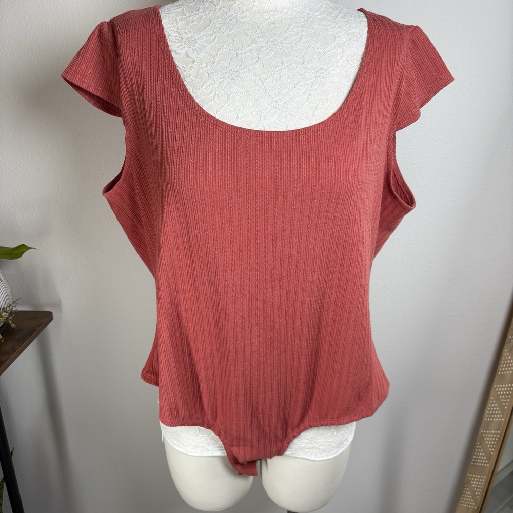 Unique Vintage Womens 3X/20 Pink Bodysuit Retro Aesthetic Ribbed Knit